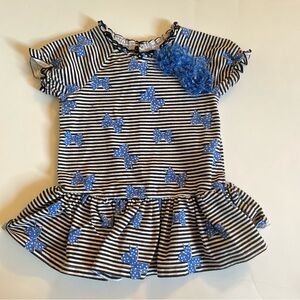 Pippa & Julie Black and Blue Striped Dress with Bow Accents